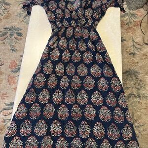 Sarah Siah Navy and Red Patterned Maxi Dress